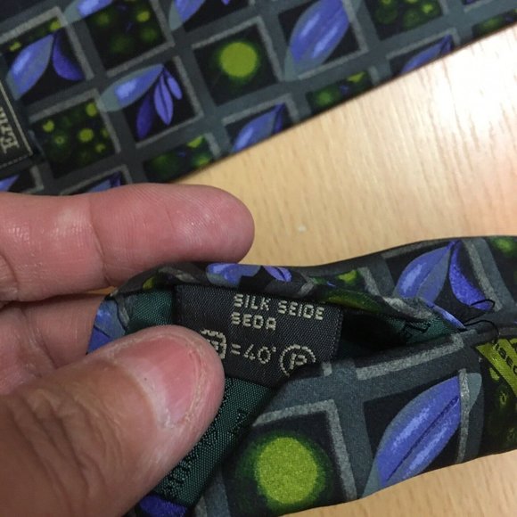Ermenegildo Zenga Purple Green Gray Squares On Black 100% Silk Mens Tie - Picture 4 of 6